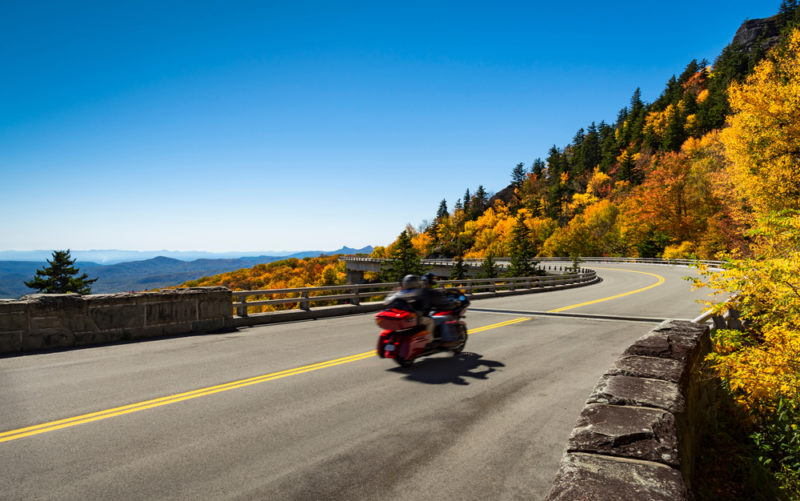 Motorcycling on the Blue Ridge Parkway in fall