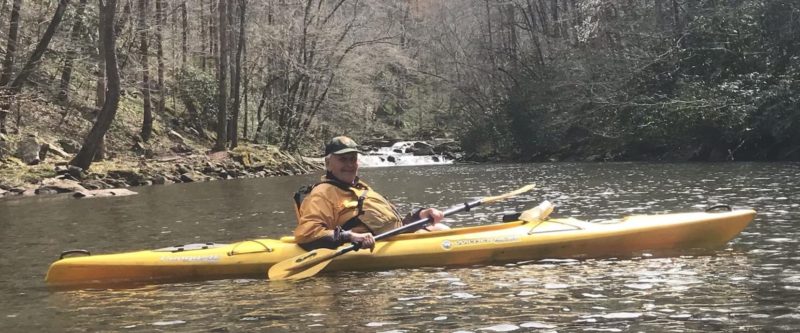 Sarge kayaking Calderwood Lake