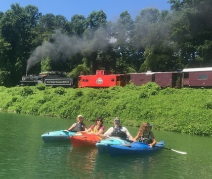 Lake Fontana kayking trip beside active railroad track.