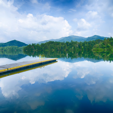 Beautiful mountain reflection in the waters of Lake Santeetlah