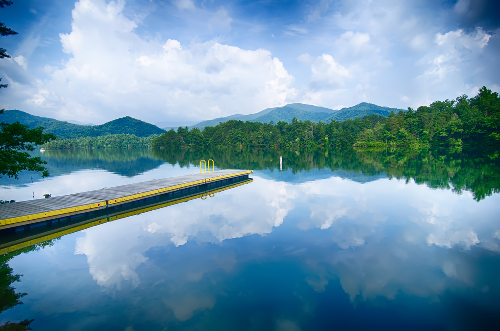 Beautiful mountain reflection in the waters of Lake Santeetlah